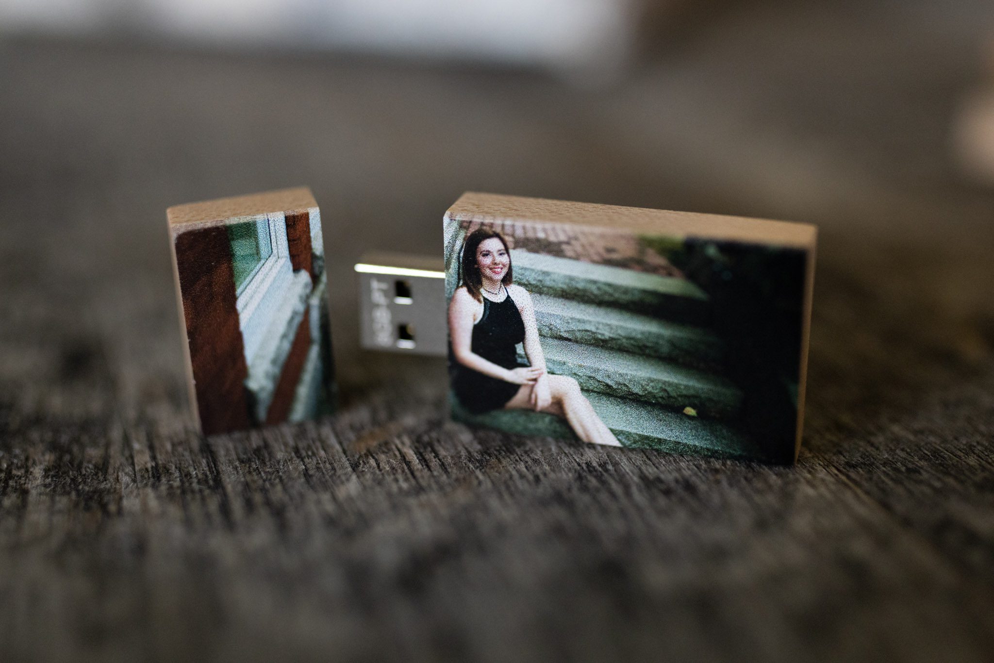 Custom printed USB thumb drive for high school senior portraits photographed by Sean Wytrwal of J&S Photography in Massachusetts