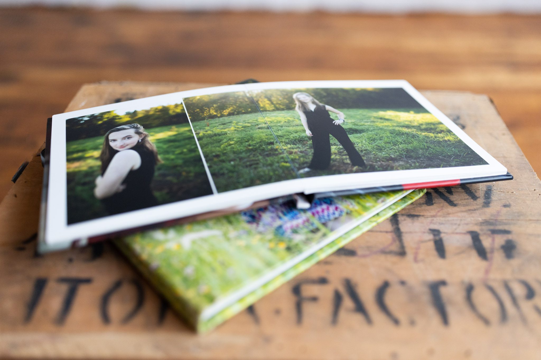 Photo albums of high school senior portraits taken in Massachusetts photographed by Sean Wytrwal of J&S Photography